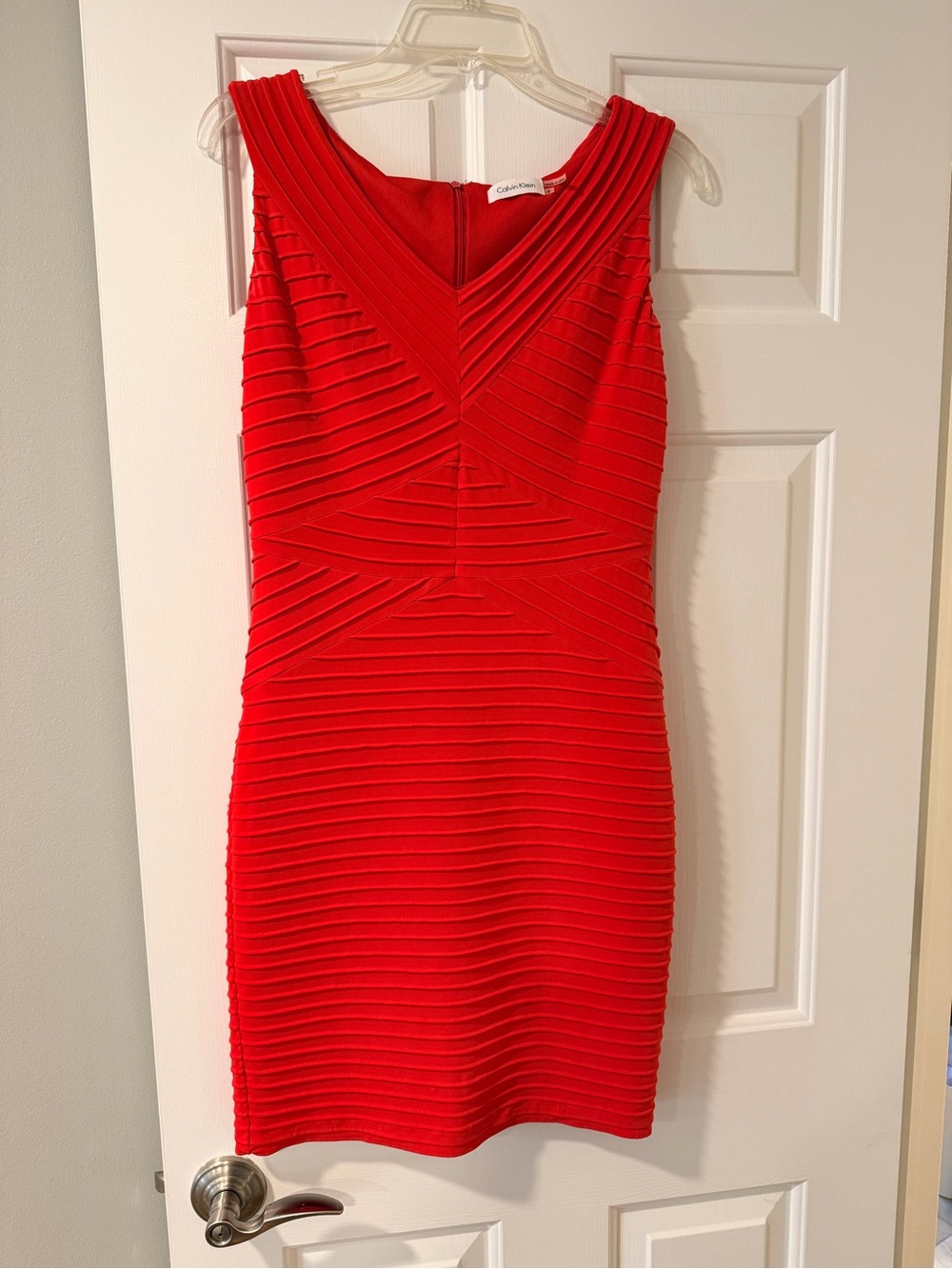 Calvin Klein Vibrant Red Ribbed Sheath Mini Dress